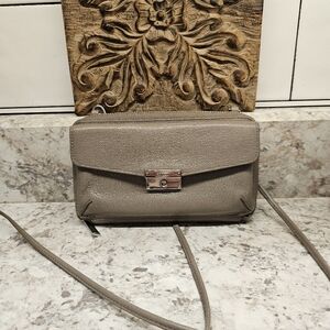 Tumi Larkin Stockton Elegant Small Gray Leather Phone Wallet Crossbody